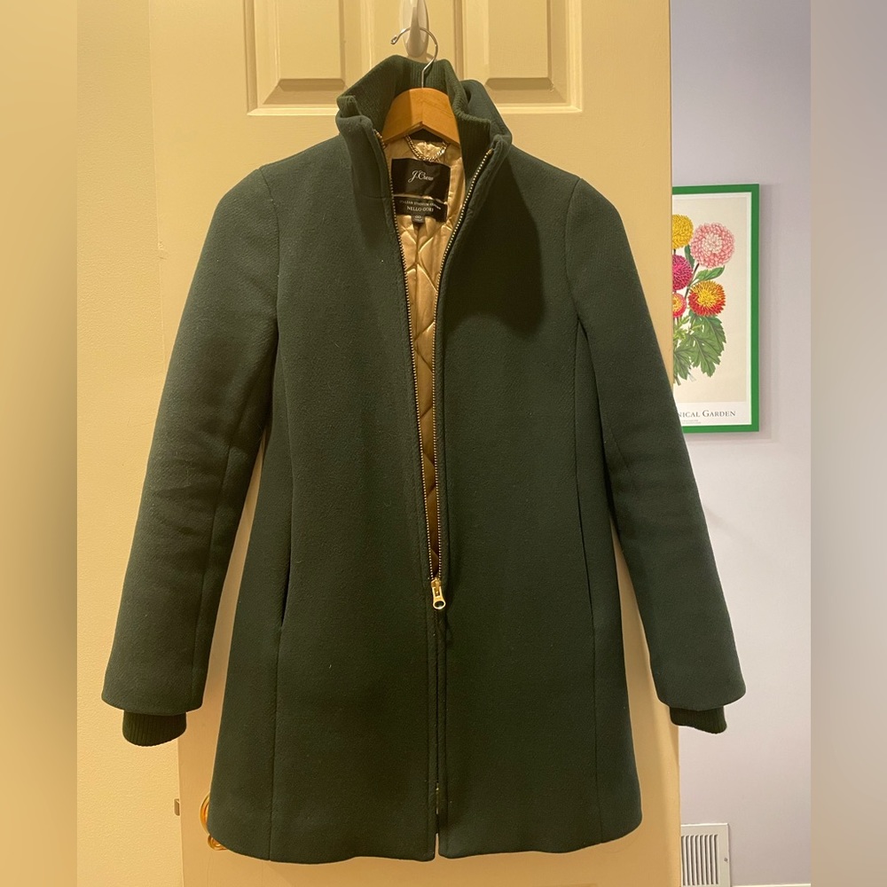 J. Crew Lodge Coat Italian Stadium Cloth Wool Nello Gori Forest Green 00